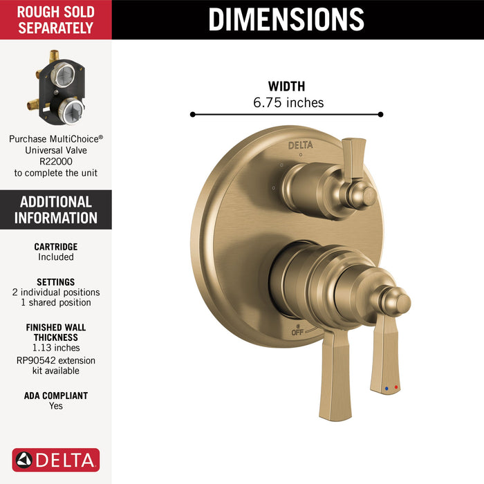 Delta Dorval T27T856 Traditional 2-Handle Monitor 17T Series Valve Trim with 3 Setting Diverter