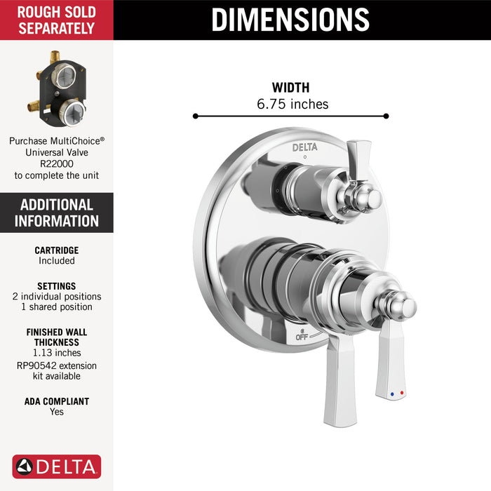 Delta Dorval T27T856 Traditional 2-Handle Monitor 17T Series Valve Trim with 3 Setting Diverter