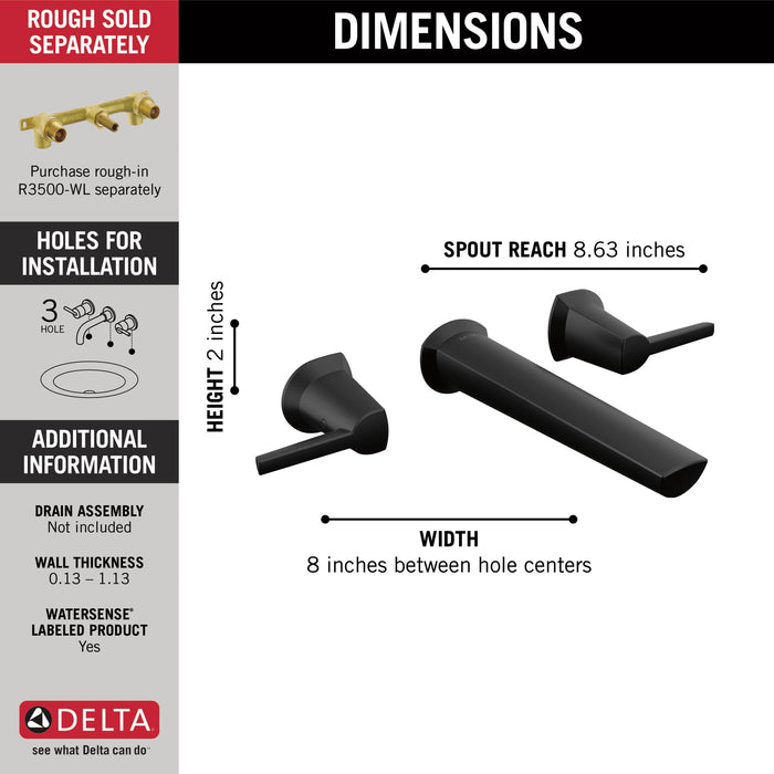 Delta Galeon T3571LF Two Handle Wall Mount Bathroom Faucet