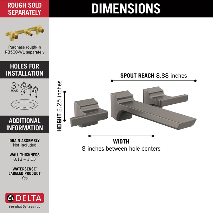 Delta Pivotal T3599LF Two-Handle Wall Mount Bathroom Faucet Trim
