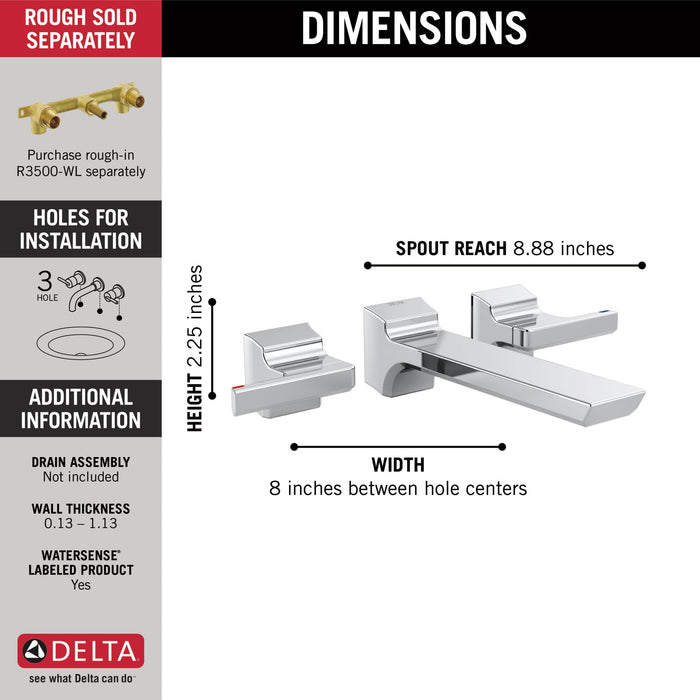 Delta Pivotal T3599LF Two-Handle Wall Mount Bathroom Faucet Trim