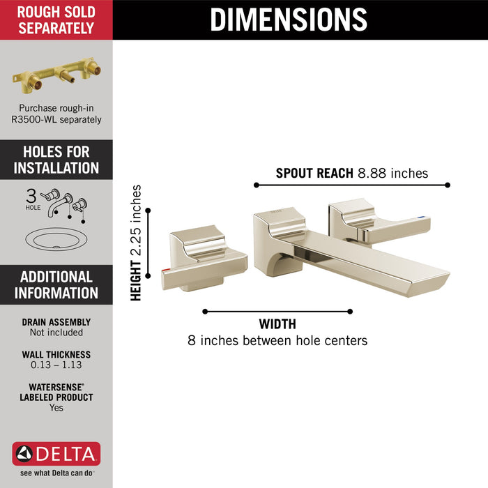 Delta Pivotal T3599LF Two-Handle Wall Mount Bathroom Faucet Trim