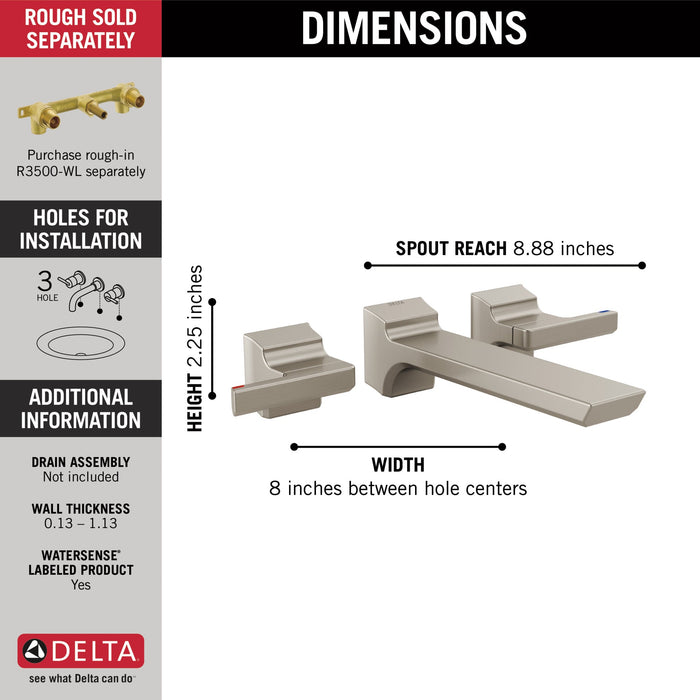 Delta Pivotal T3599LF Two-Handle Wall Mount Bathroom Faucet Trim