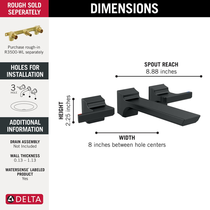 Delta Pivotal T3599LF Two-Handle Wall Mount Bathroom Faucet Trim