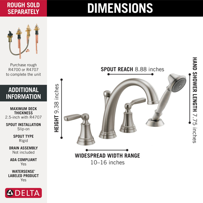 Delta Woodhurst T4732 Roman Tub with Handshower Trim