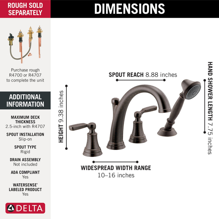 Delta Woodhurst T4732 Roman Tub with Handshower Trim