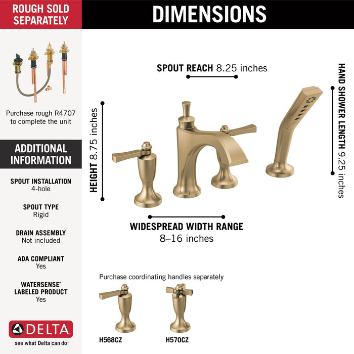 Delta Dorval T4756 Roman Tub with Hand Shower Trim - Less Handles