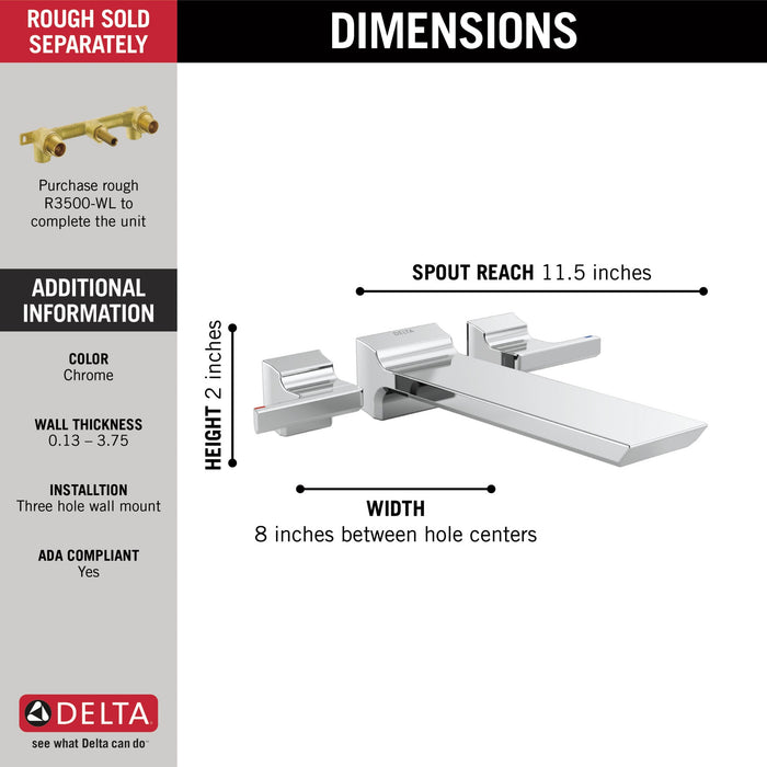 Delta Pivotal T5799 Two Handle Wall Mounted Tub Filler