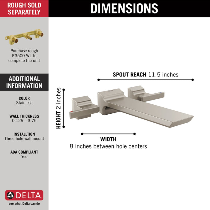 Delta Pivotal T5799 Two Handle Wall Mounted Tub Filler