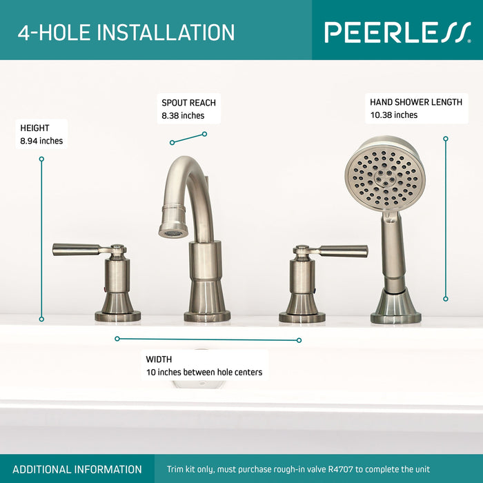 Delta Peerless Westchester:PTT4523 Roman Tub Trim Kit with Hand Shower, brushed nickel - view 4