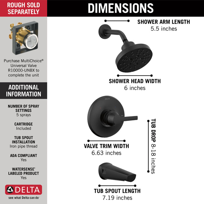 Delta Galeon T14472 14S Tub Shower Trim with H2OKinetic