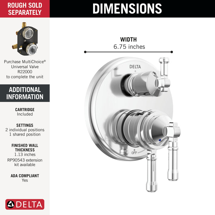 Delta Broderick T27884 17 Series Integrated Diverter Trim 3-Setting