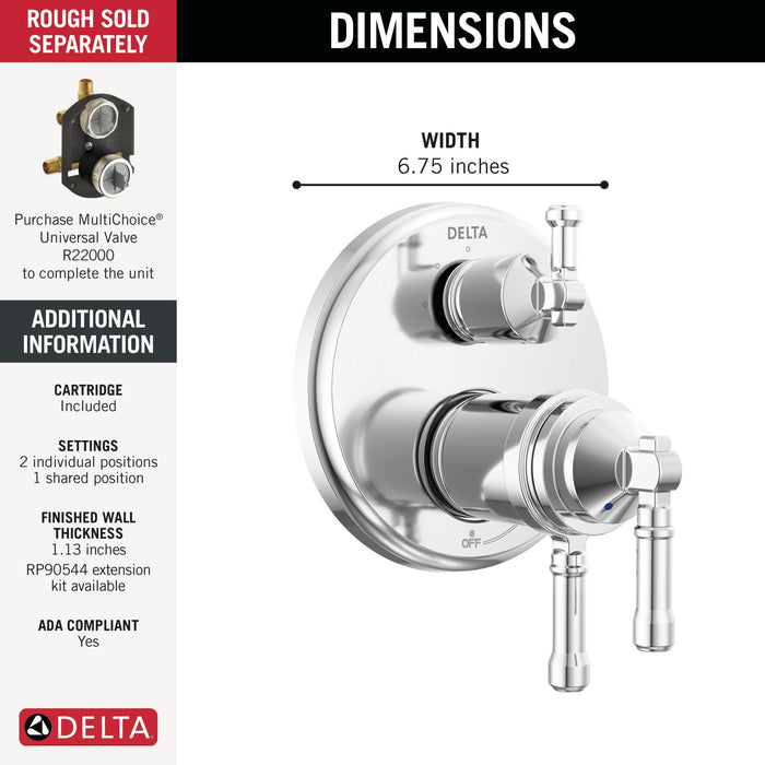 Delta Broderick T27T884 17T Series Integrated Diverter Trim 3-Setting