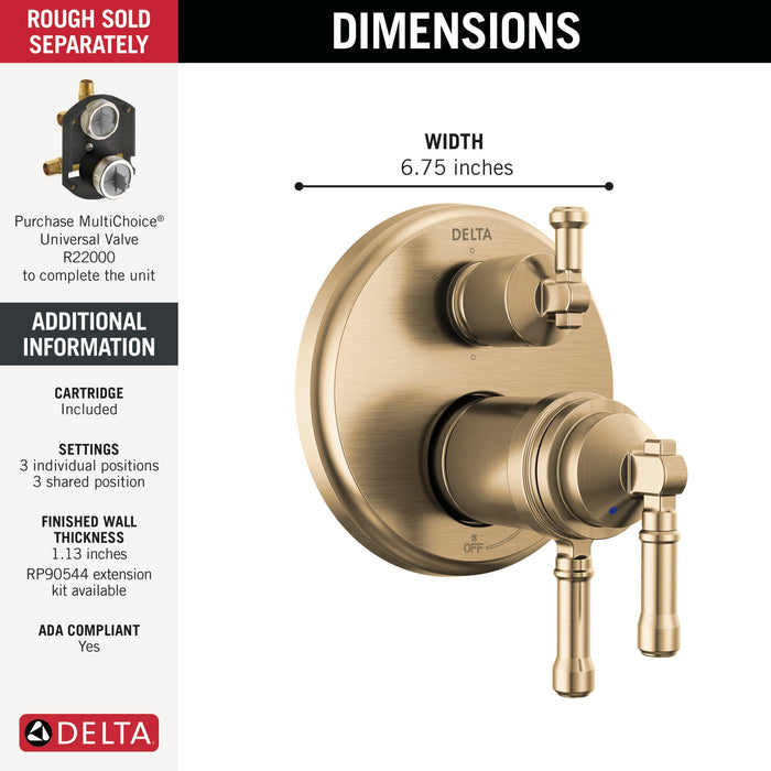 Delta Broderick T27T984 17T Series Integrated Diverter Trim 6-Setting