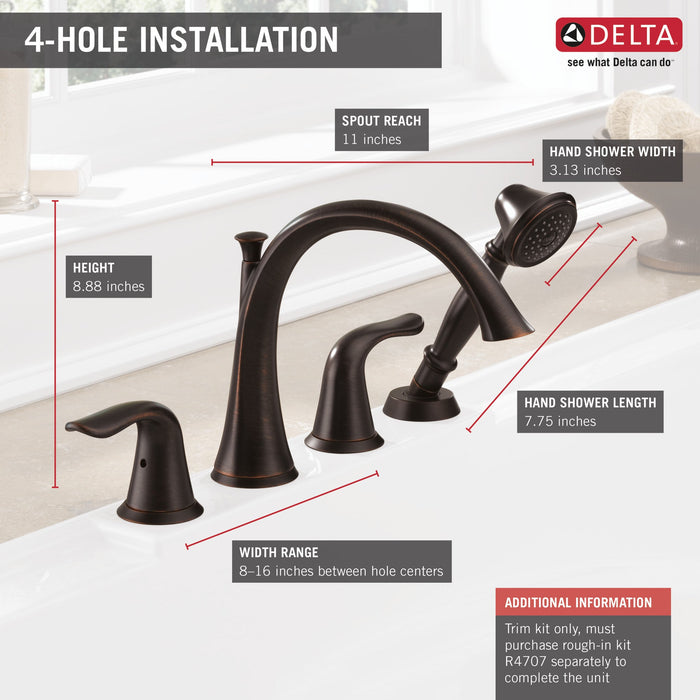 Delta Lahara:T4738 Roman Tub with Handshower Trim