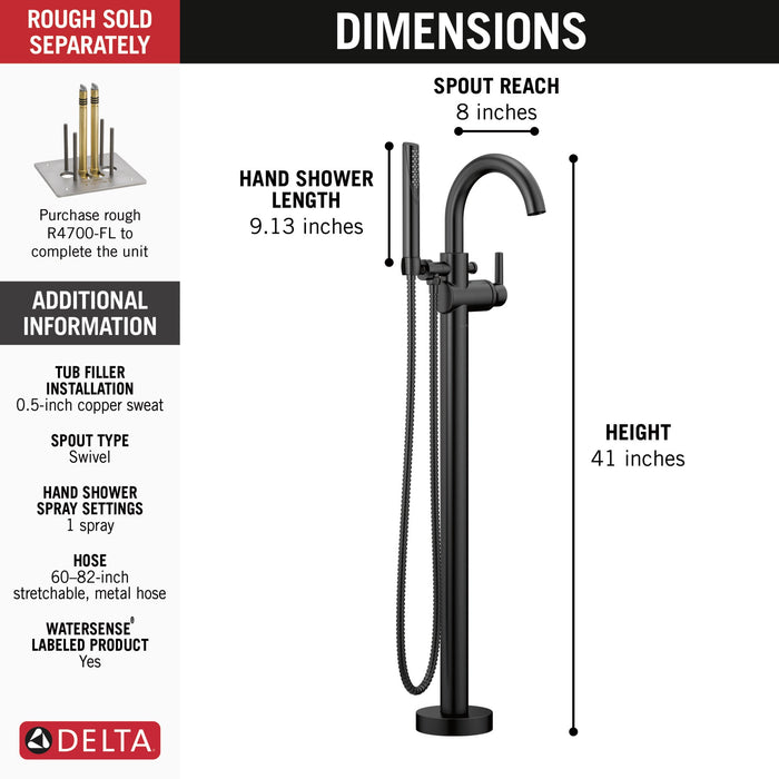 Delta Trinsic T4759 Single Handle Floor Mount Tub Filler Trim with Hand Shower