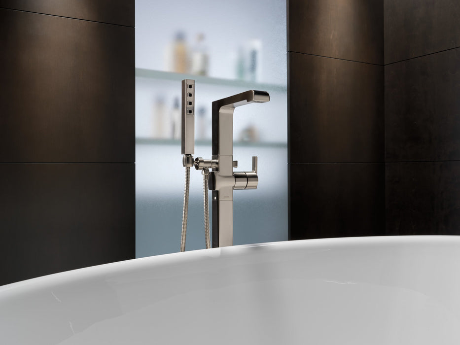 Delta Ara T4767 Single Handle Floor Mount Tub Filler Trim with Hand Shower