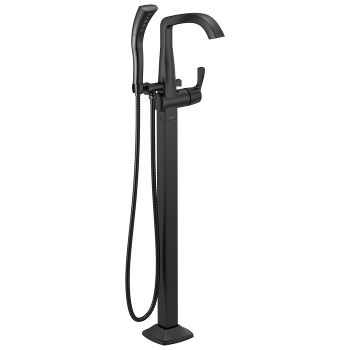 Delta Stryke T4776 Single Handle Floor Mount Tub Filler Trim, matte black