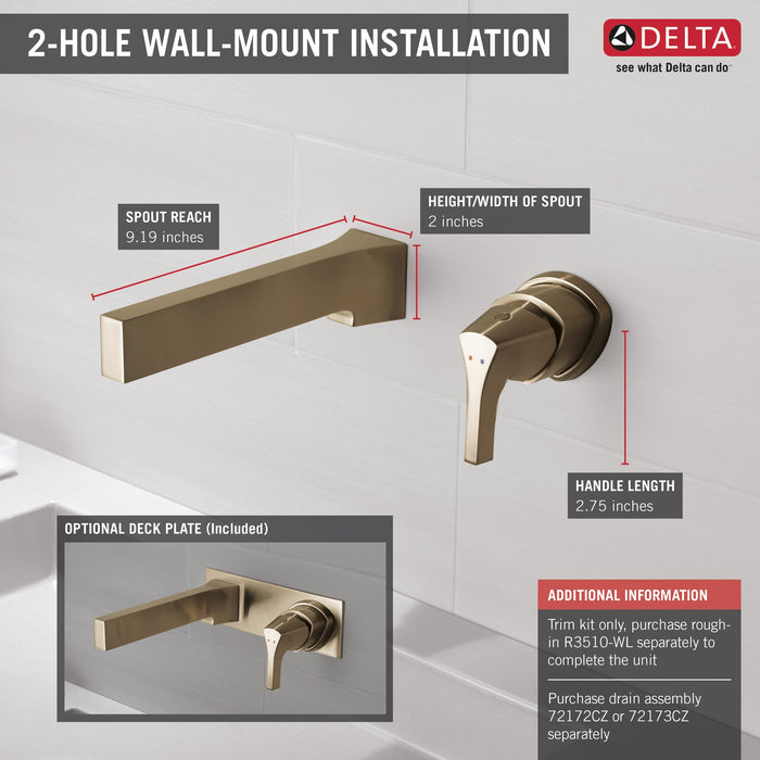 Delta Zura T574LF Single Handle Wall Mount Bathroom Faucet Trim, champagne bronze - view 2