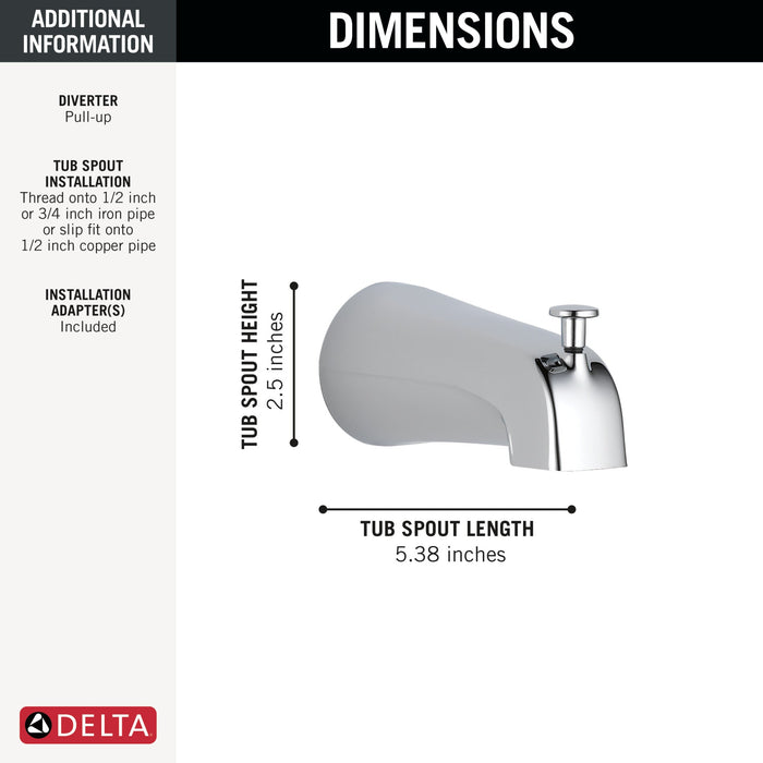 Delta Universal Showering Components U1075 Diverter Tub Spout, chrome - view 2