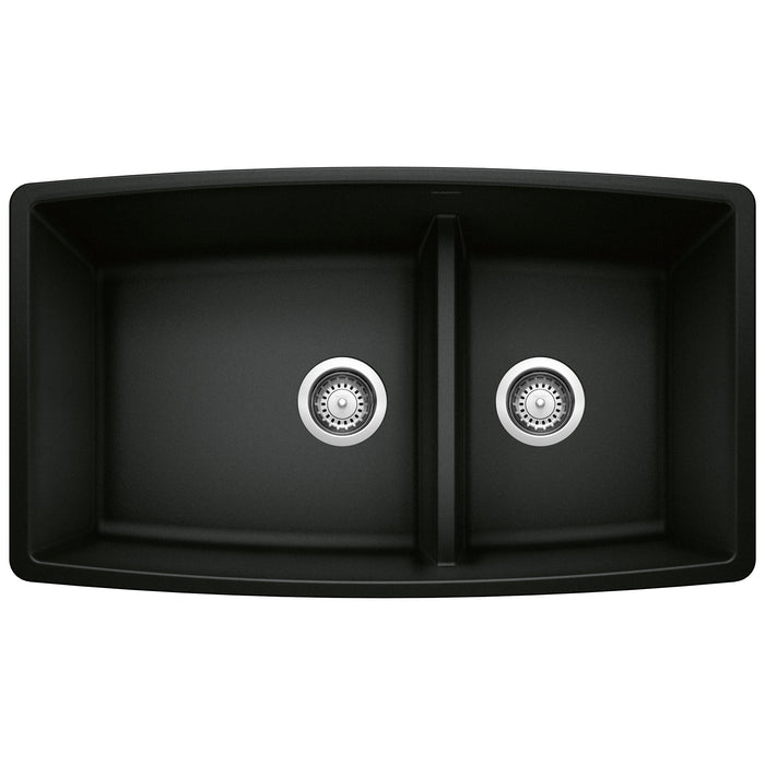 BLANCO 442939 Performa 1-3/4 Double Bowl Kitchen Sink with Low Divide - Coal Black