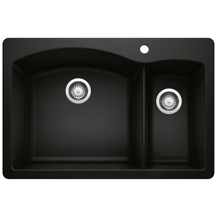 BLANCO 442907 Diamond 1-1/2 Double Bowl Dual Mount Kitchen Sink - Coal Black