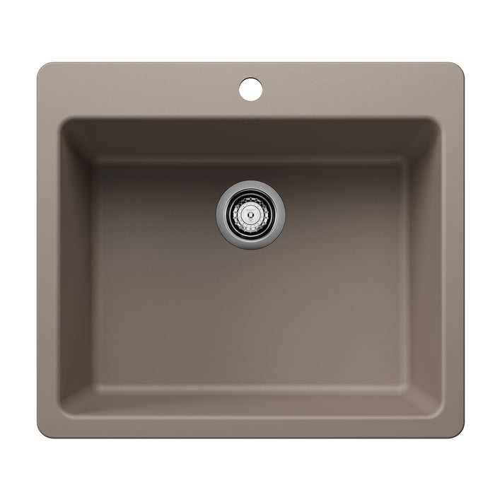 BLANCO Liven SILGRANIT 25" Single Bowl Dual Mount Kitchen Sink - Truffle