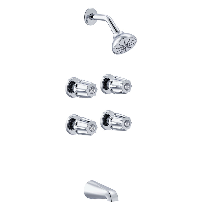 Gerber G074643083 Gerber Classics Four Metal Fluted Handle Tub & Shower Fitting 1.75gpm Chrome - Chrome