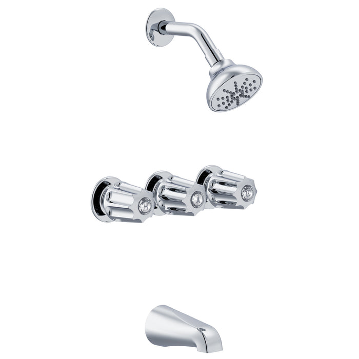 Gerber G074803083 Gerber Classics Three Metal Fluted Handle Sliding Sleeve Escutcheon Tub & Shower Fitting with IPS/Sweat Connections & Threaded Spout 1.75gpm Chrome - Chrome