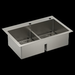 Moen 33"X22"  Steel 18 Gauge Double Bowl Dual Mount Sink