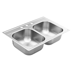 Moen GS202133 33"X22" Steel 20 Gauge Double Bowl Drop In Sink