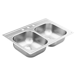 Moen GS202153 33"X22" Steel 20 Gauge Double Bowl Drop In Sink
