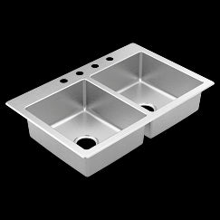 Moen 33"X22"  Steel 20 Gauge Double Bowl Drop In Sink