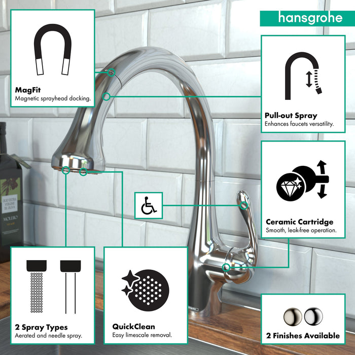 hansgrohe Allegro E Gourmet HighArc Kitchen Faucet, 2-Spray Pull-Down, 1.75 GPM
