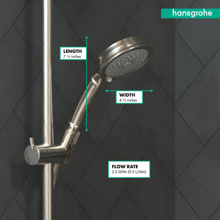 hansgrohe Croma 100 Classic Handshower 3-Jet, 2.5 GPM, brushed nickel - view 4