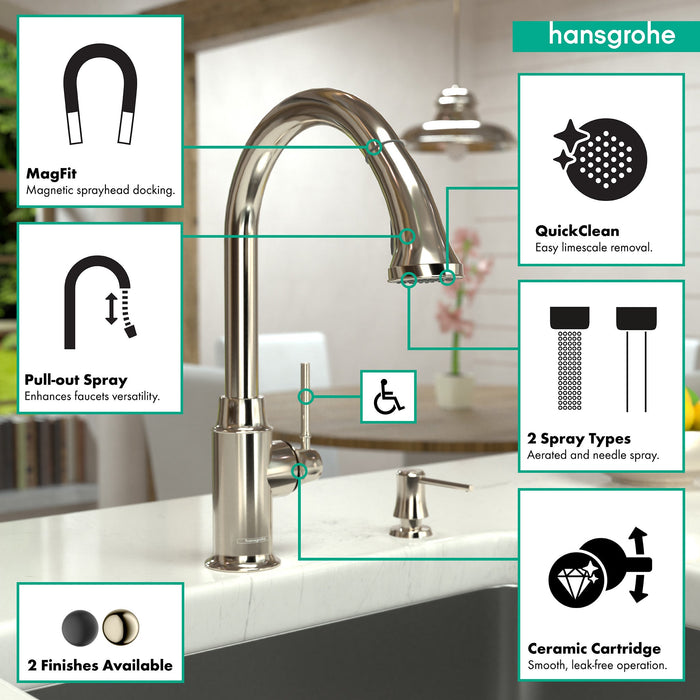 hansgrohe Talis C HighArc Kitchen Faucet, 2-Spray Pull-Down, 1.75 GPM, polished nickel - view 3