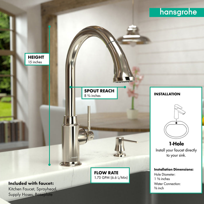 hansgrohe Talis C HighArc Kitchen Faucet, 2-Spray Pull-Down, 1.75 GPM, polished nickel - view 4