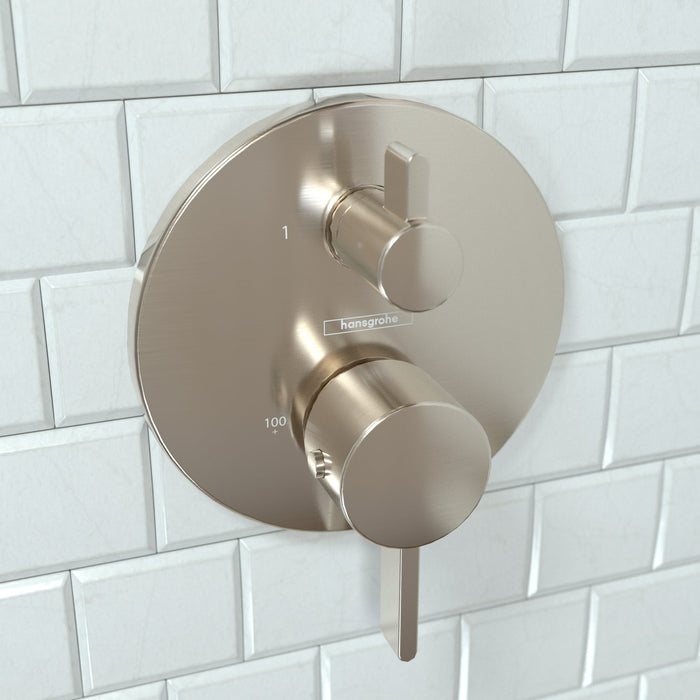 hansgrohe Ecostat Thermostatic Trim S with Volume Control and Diverter, brushed nickel - view 2
