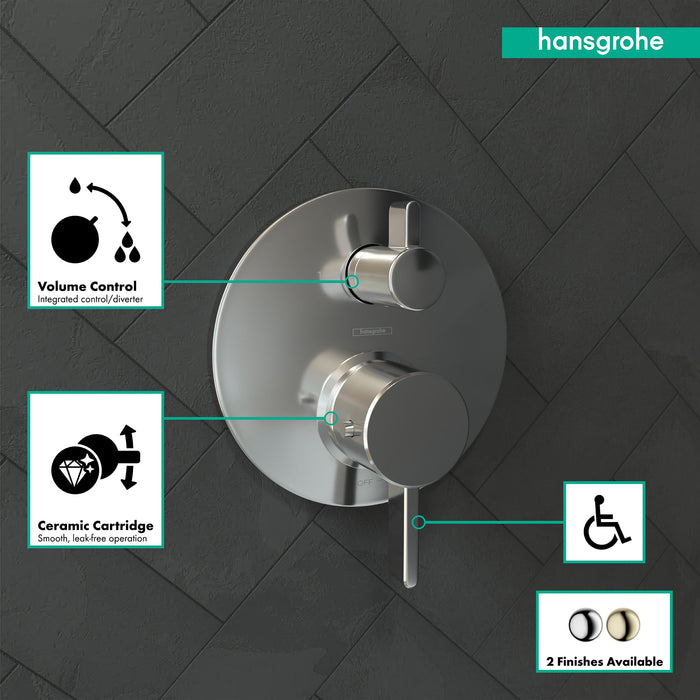 hansgrohe Ecostat Thermostatic Trim S with Volume Control and Diverter, chrome - view 3