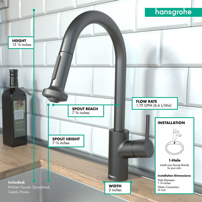 hansgrohe Talis S?? Prep Kitchen Faucet, 2-Spray Pull-Down, 1.75 GPM, brushed black chrome - view 4