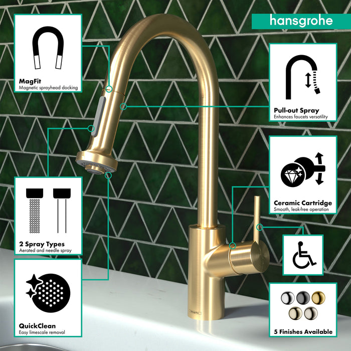 hansgrohe Talis S?? Prep Kitchen Faucet, 2-Spray Pull-Down, 1.75 GPM, brushed gold optic - view 3