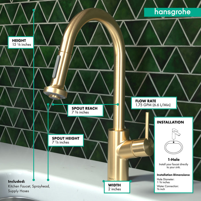 hansgrohe Talis S?? Prep Kitchen Faucet, 2-Spray Pull-Down, 1.75 GPM, brushed gold optic - view 4