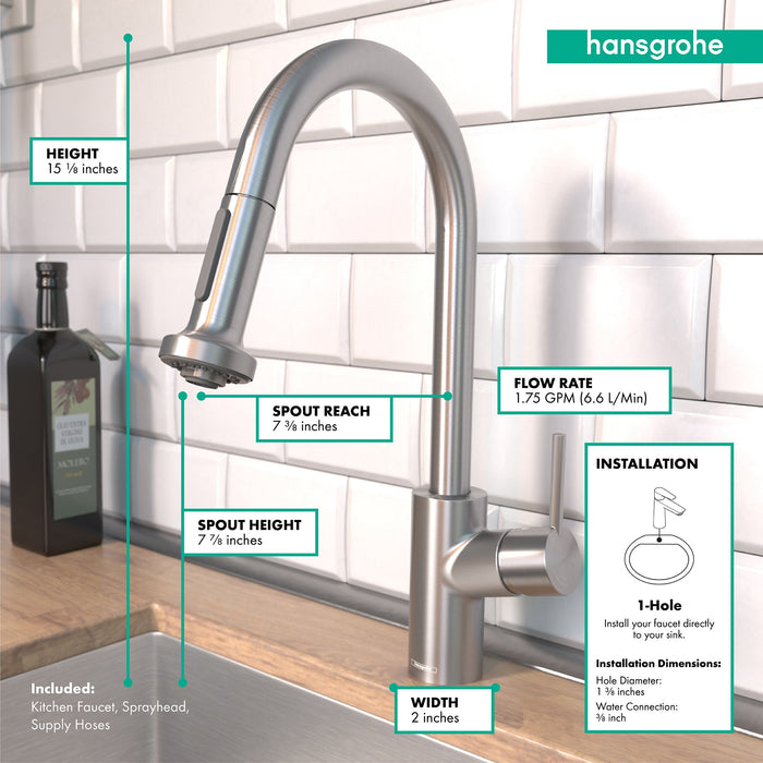 hansgrohe Talis S?? Prep Kitchen Faucet, 2-Spray Pull-Down, 1.75 GPM, stainless steel optic - view 4