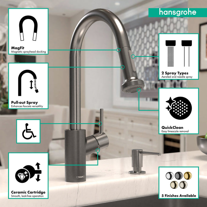 hansgrohe Talis S?? HighArc Kitchen Faucet, 2-Spray Pull-Down, 1.5 GPM, brushed black chrome - view 3
