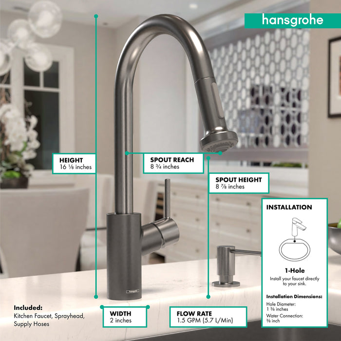 hansgrohe Talis S?? HighArc Kitchen Faucet, 2-Spray Pull-Down, 1.5 GPM, brushed black chrome - view 4