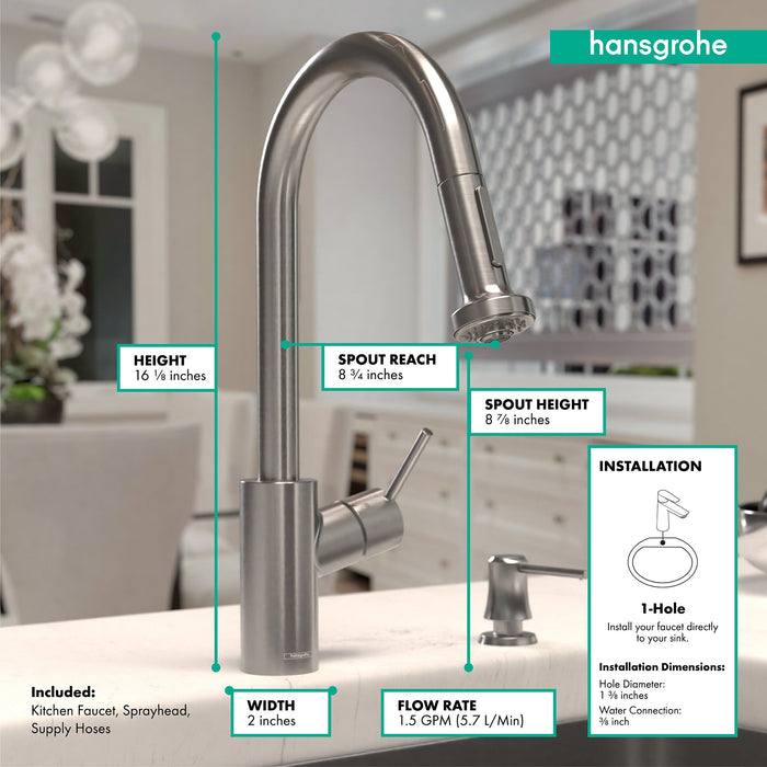 hansgrohe Talis S?? HighArc Kitchen Faucet, 2-Spray Pull-Down, 1.5 GPM, stainless steel optic - view 4