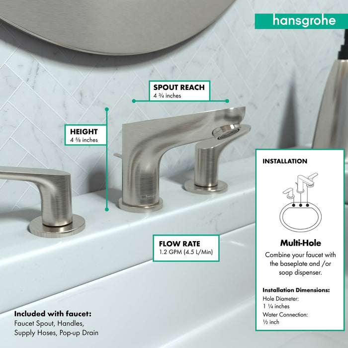 hansgrohe Focus Widespread Faucet 100 with Pop-Up Drain, 1.2 GPM