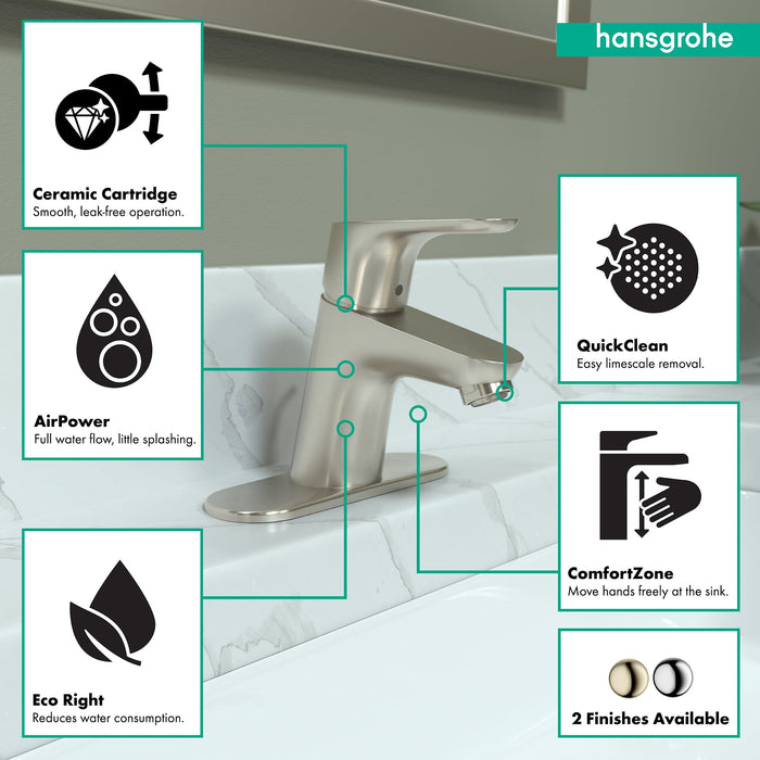 hansgrohe Focus Single-Hole Faucet 70 with Pop-Up Drain, 1.2 GPM