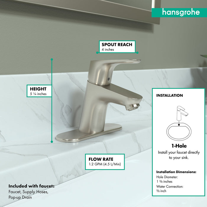 hansgrohe Focus Single-Hole Faucet 70 with Pop-Up Drain, 1.2 GPM