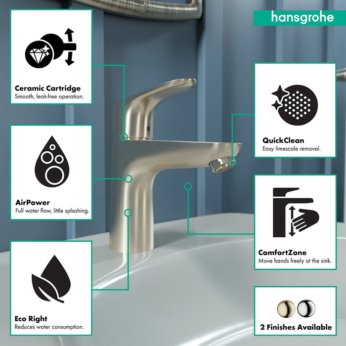 hansgrohe Focus Single-Hole Faucet 100 with Pop-Up Drain, 1.2 GPM, brushed nickel - view 3